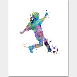 Little Girl Soccer Watercolor Posters and Art